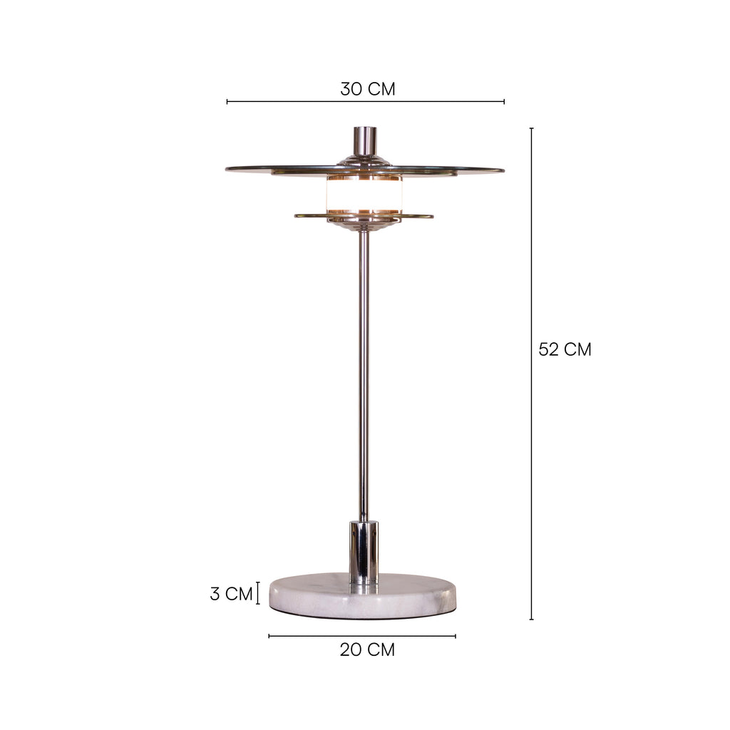 White Teak When It Counts Marble Table Lamp Chrome and Amber