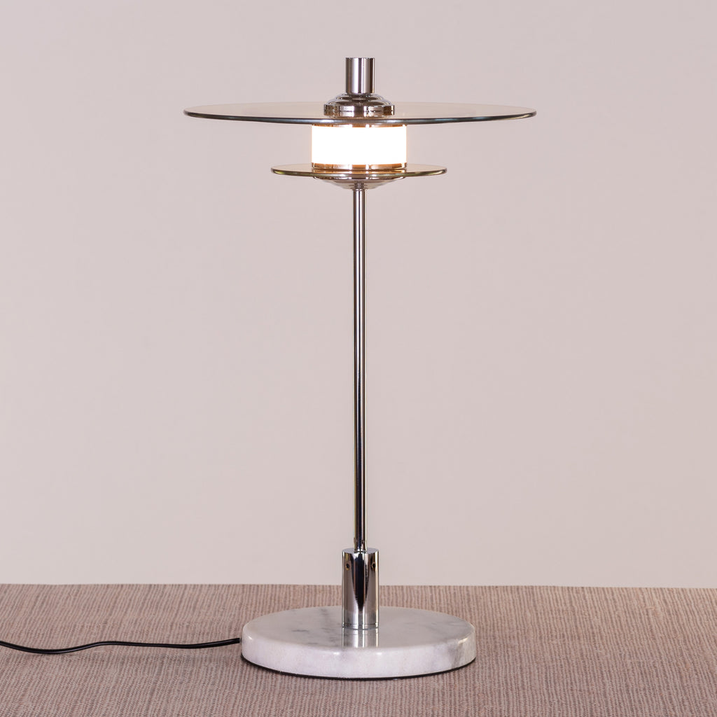 White Teak When It Counts Marble Table Lamp Chrome and Amber