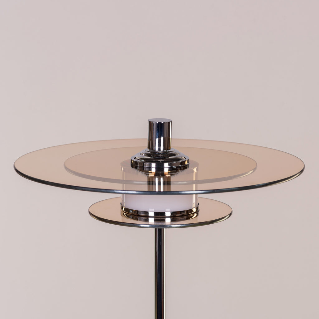 White Teak When It Counts Marble Table Lamp Chrome and Amber