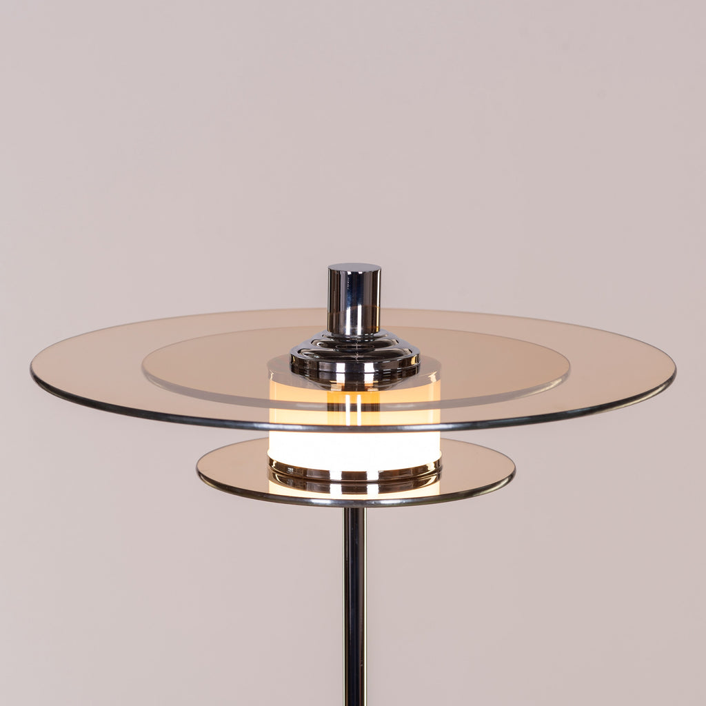 White Teak When It Counts Marble Table Lamp Chrome and Amber