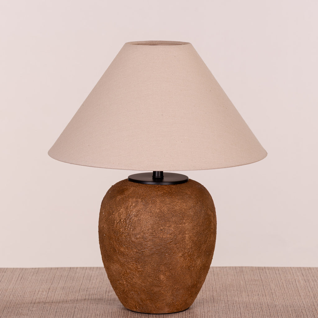 White Teak Haku Ceramic Table Lamp Brown Black and Off-White