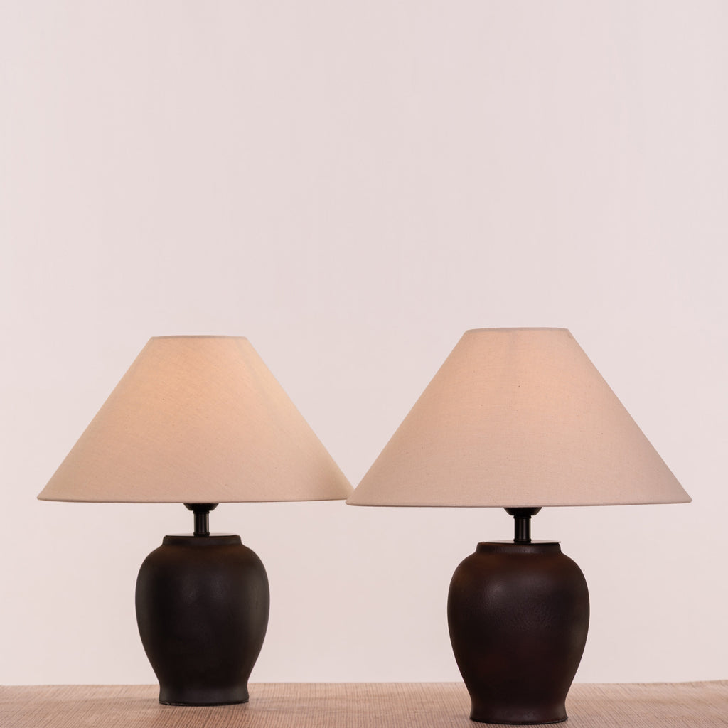 White Teak Shiro Ceramic Table Lamp Black and Beige