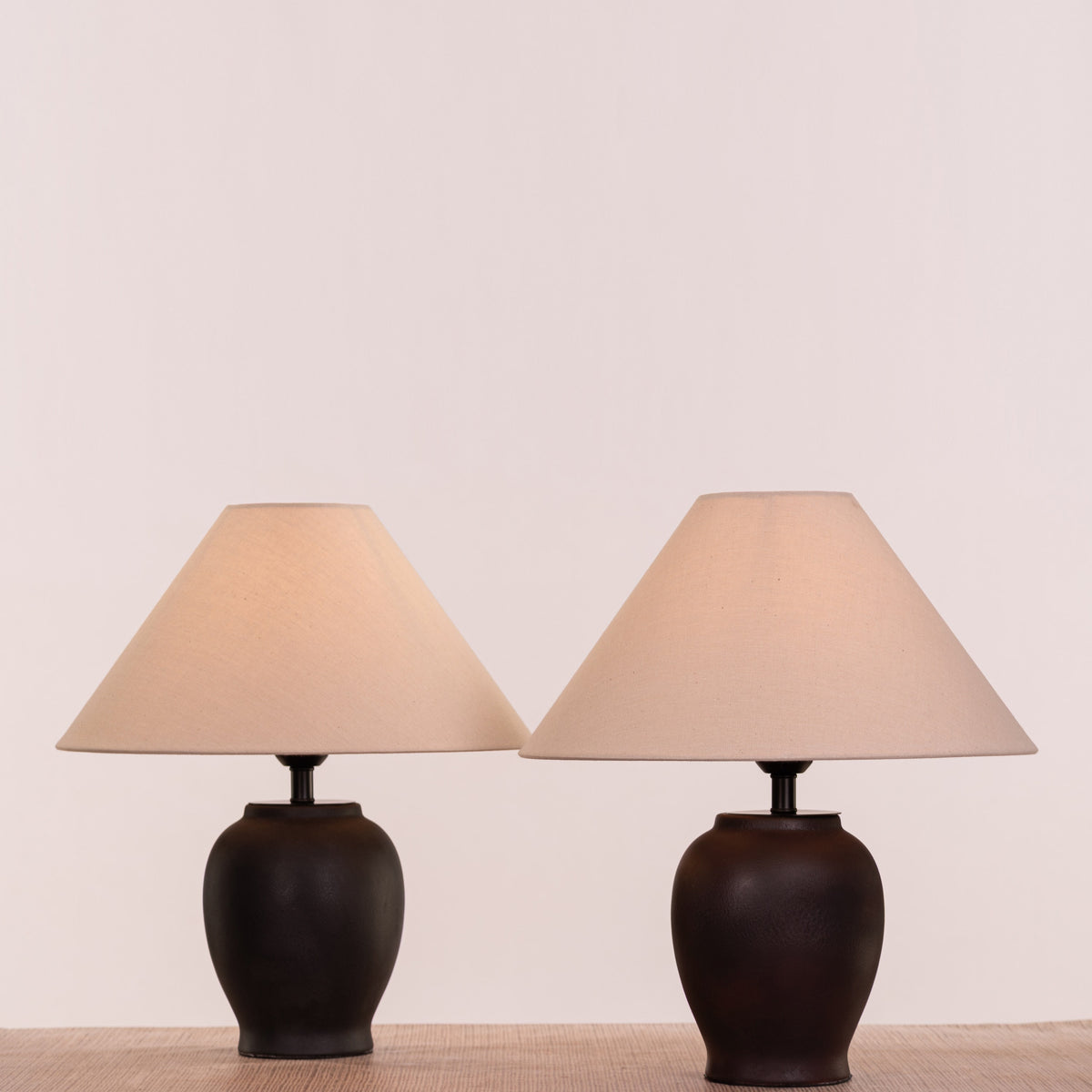 White Teak Shiro Ceramic Table Lamp Black and Beige