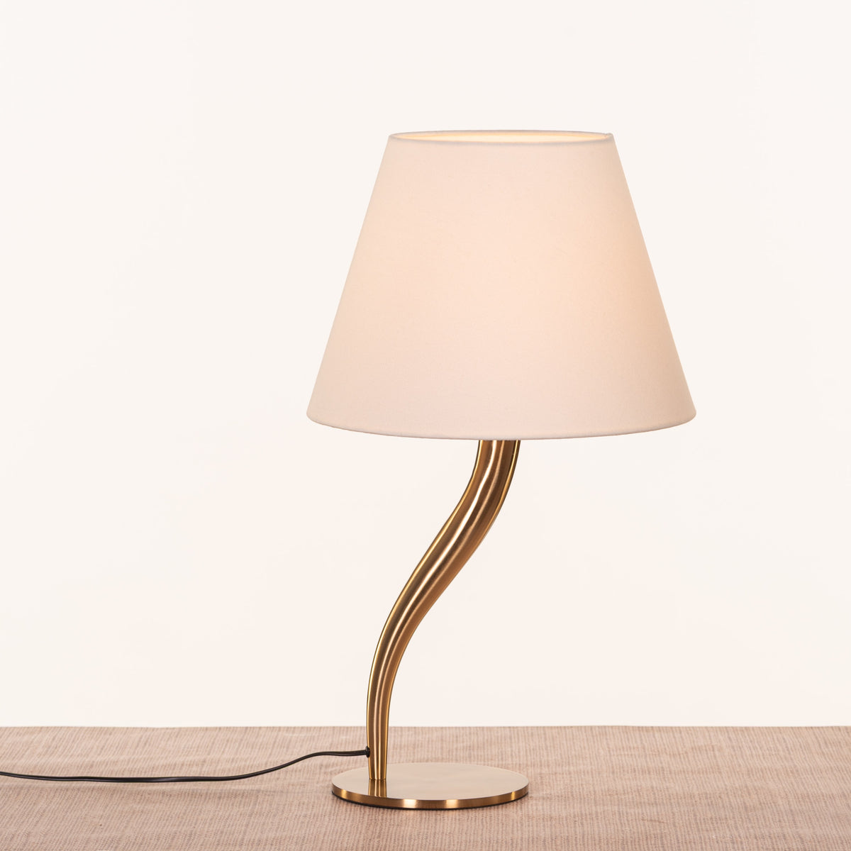 White Teak Sunpetal Fabric Table Lamp Gold and Off-White