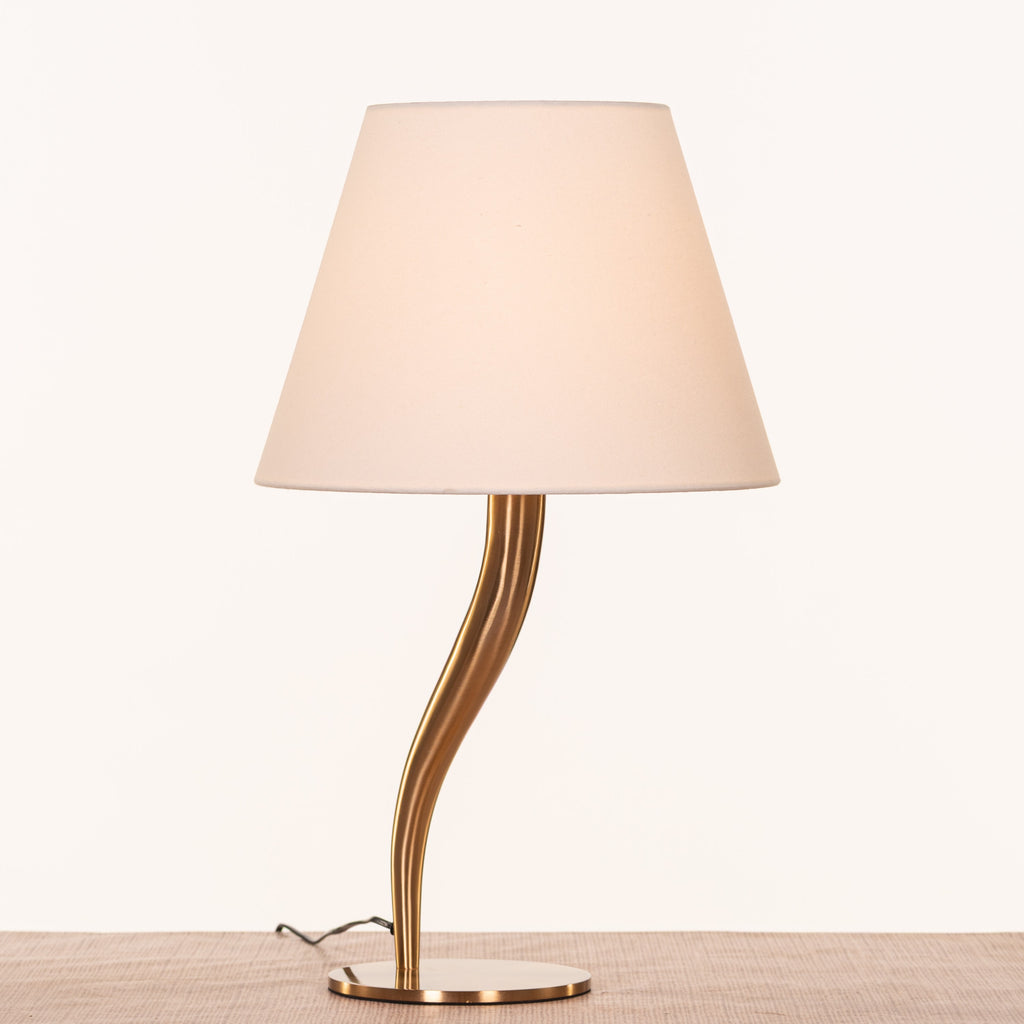 White Teak Sunpetal Fabric Table Lamp Gold and Off-White