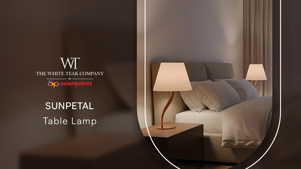 White Teak Sunpetal Fabric Table Lamp Gold and Off-White