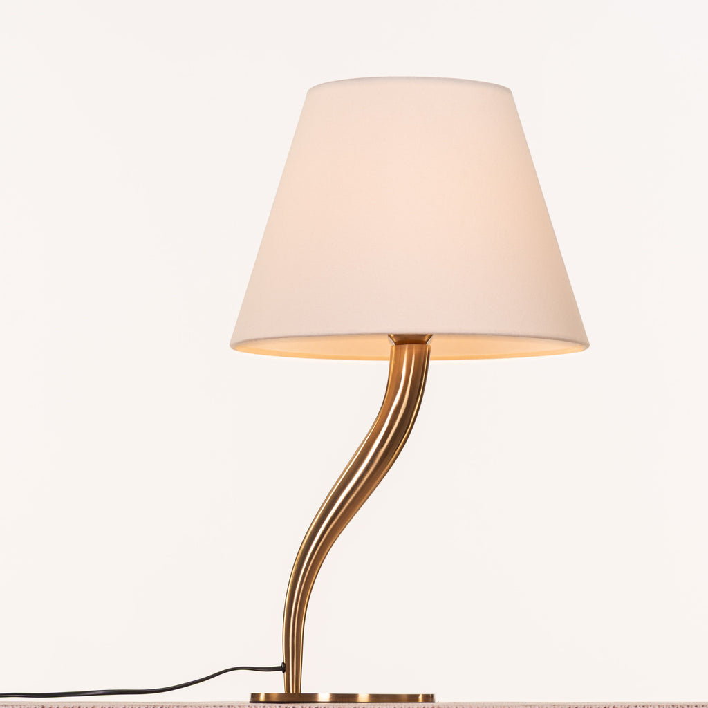 White Teak Sunpetal Fabric Table Lamp Gold and Off-White