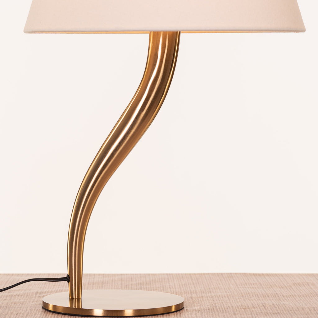 White Teak Sunpetal Fabric Table Lamp Gold and Off-White