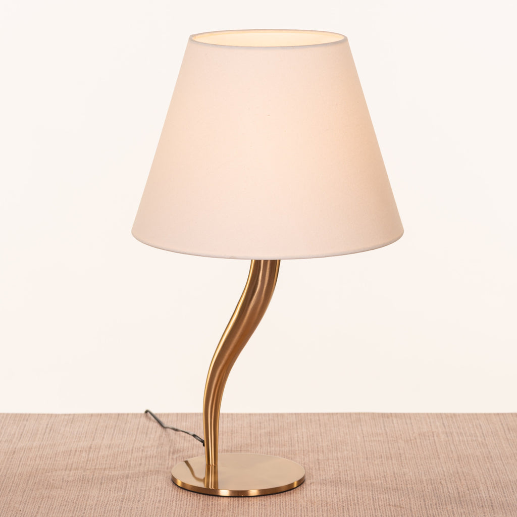 White Teak Sunpetal Fabric Table Lamp Gold and Off-White