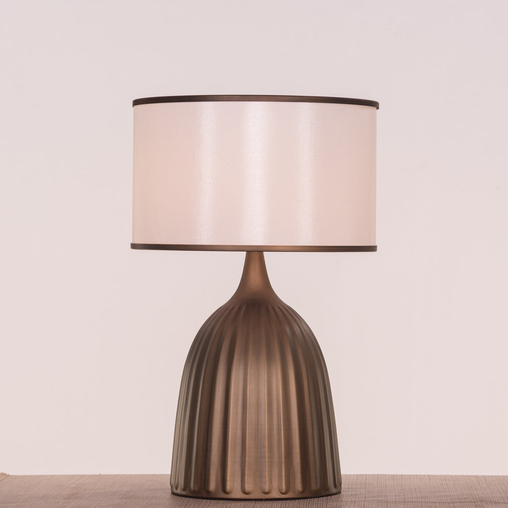 White Teak Loftlight Fabric Table Lamp Bronze Gold and White