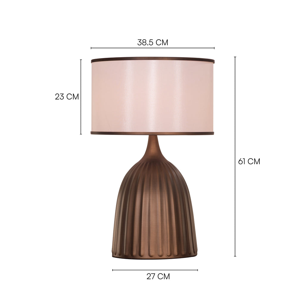 White Teak Loftlight Fabric Table Lamp Bronze Gold and White