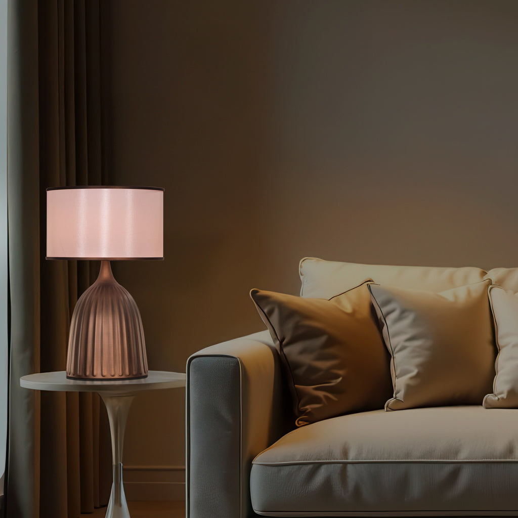 White Teak Loftlight Fabric Table Lamp Bronze Gold and White