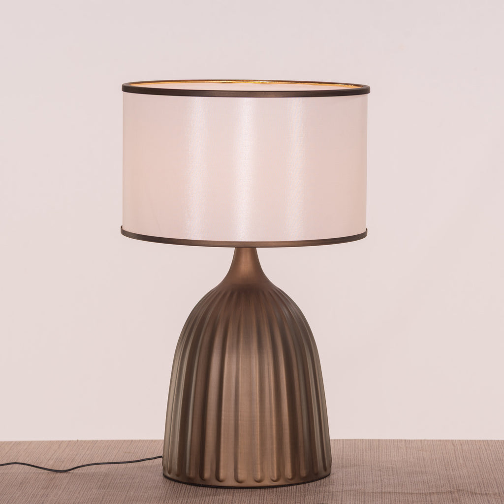 White Teak Loftlight Fabric Table Lamp Bronze Gold and White