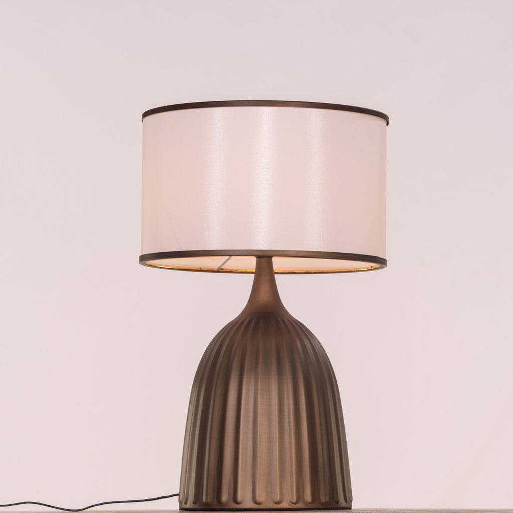 White Teak Loftlight Fabric Table Lamp Bronze Gold and White