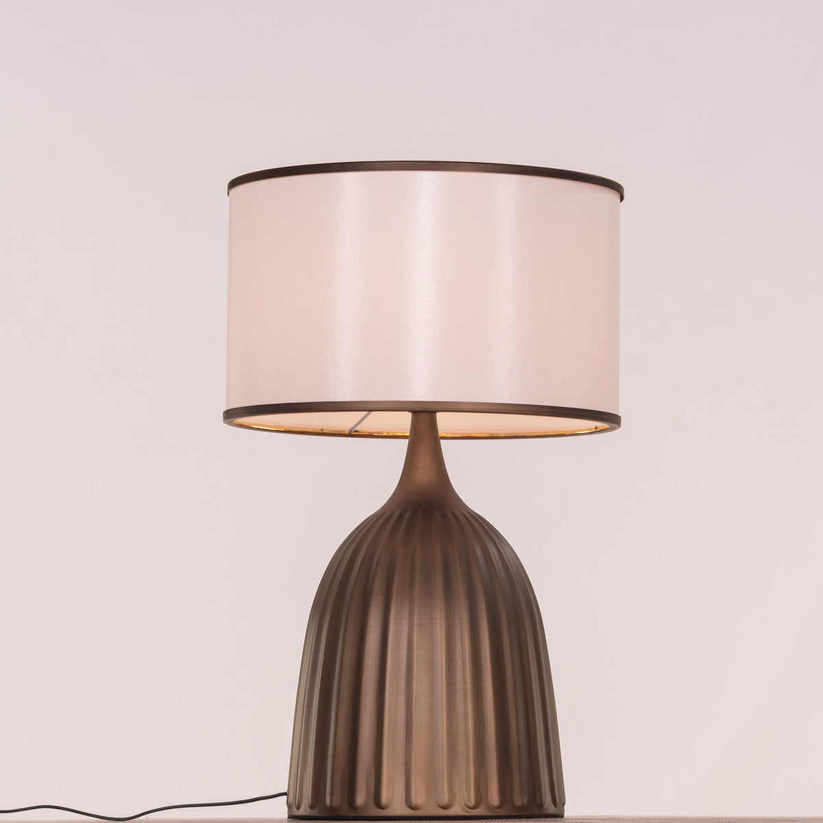 White Teak Loftlight Fabric Table Lamp Bronze Gold and White