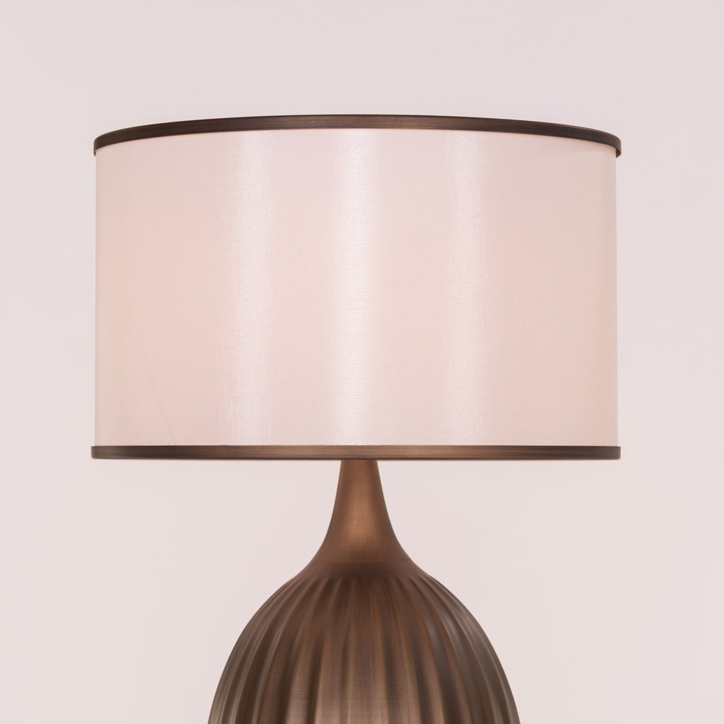 White Teak Loftlight Fabric Table Lamp Bronze Gold and White