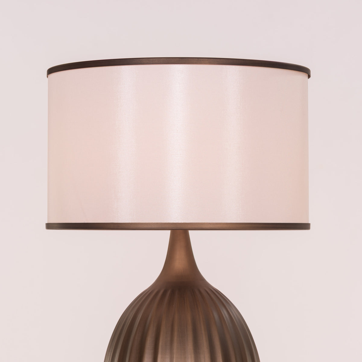 White Teak Loftlight Fabric Table Lamp Bronze Gold and White