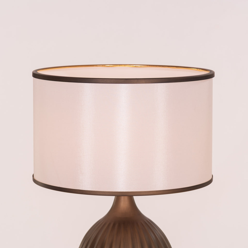 White Teak Loftlight Fabric Table Lamp Bronze Gold and White