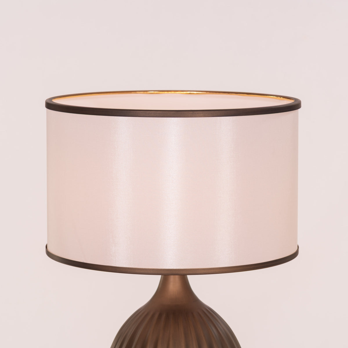 White Teak Loftlight Fabric Table Lamp Bronze Gold and White