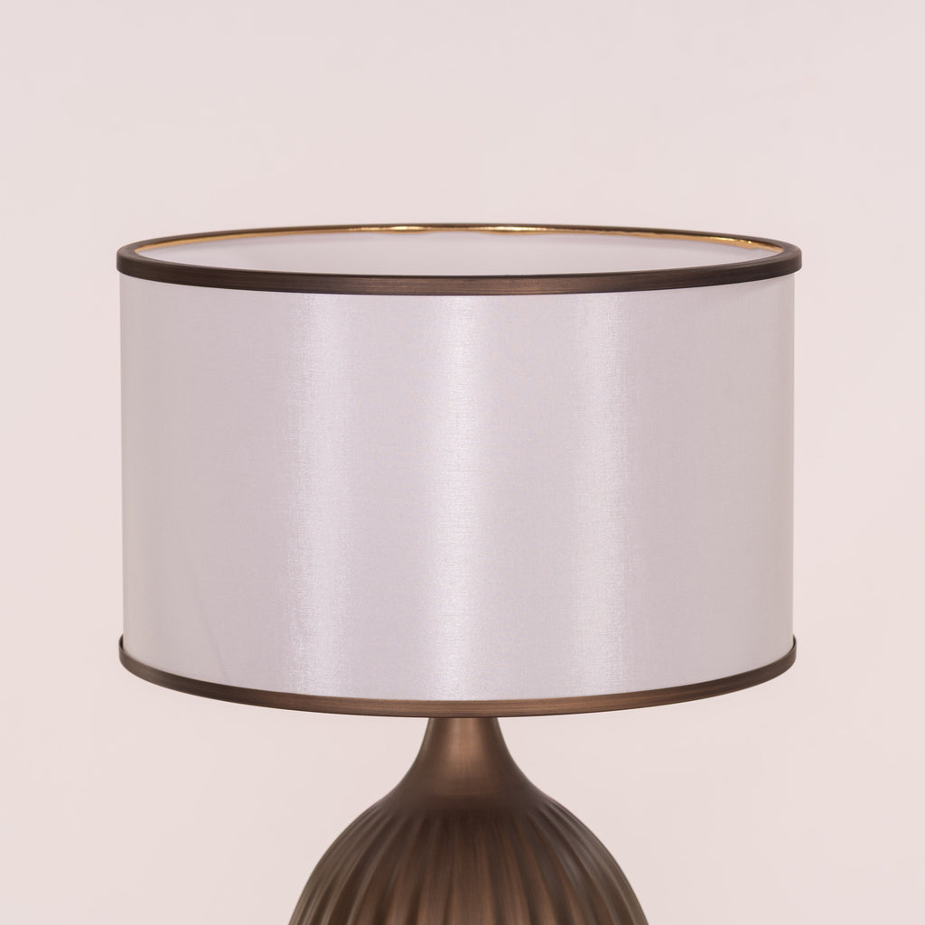 White Teak Loftlight Fabric Table Lamp Bronze Gold and White