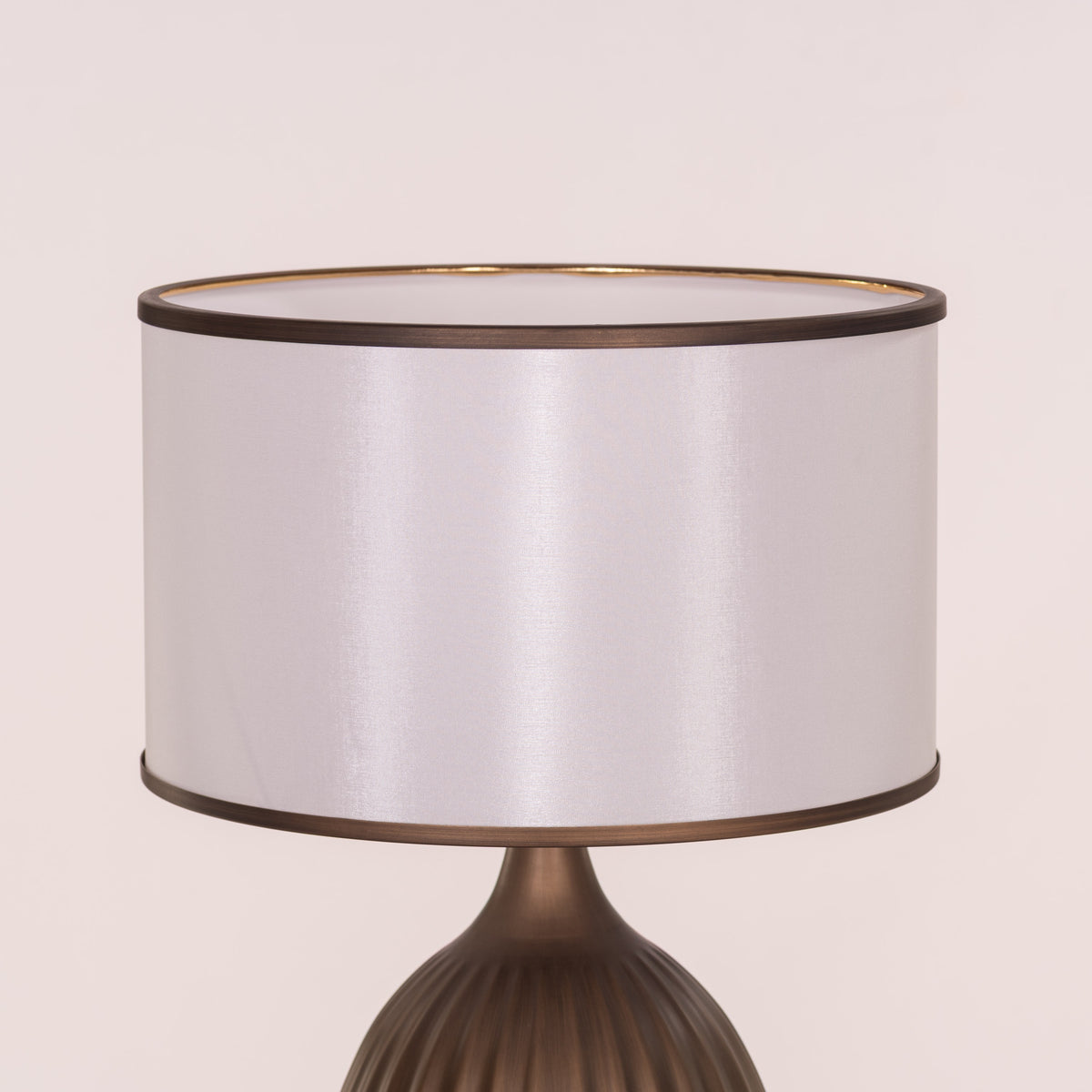 White Teak Loftlight Fabric Table Lamp Bronze Gold and White