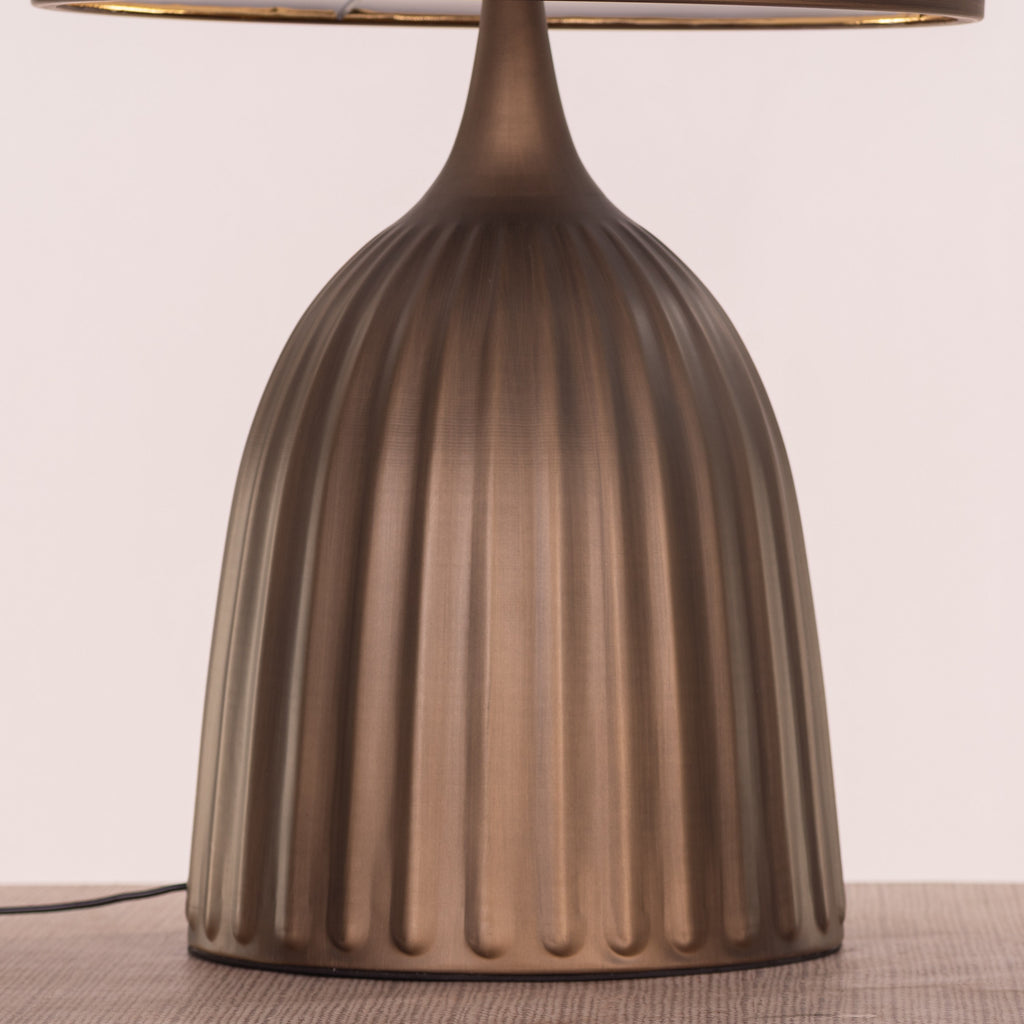 White Teak Loftlight Fabric Table Lamp Bronze Gold and White