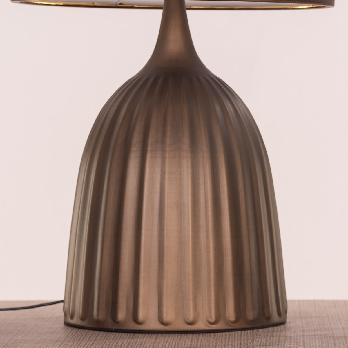 White Teak Loftlight Fabric Table Lamp Bronze Gold and White