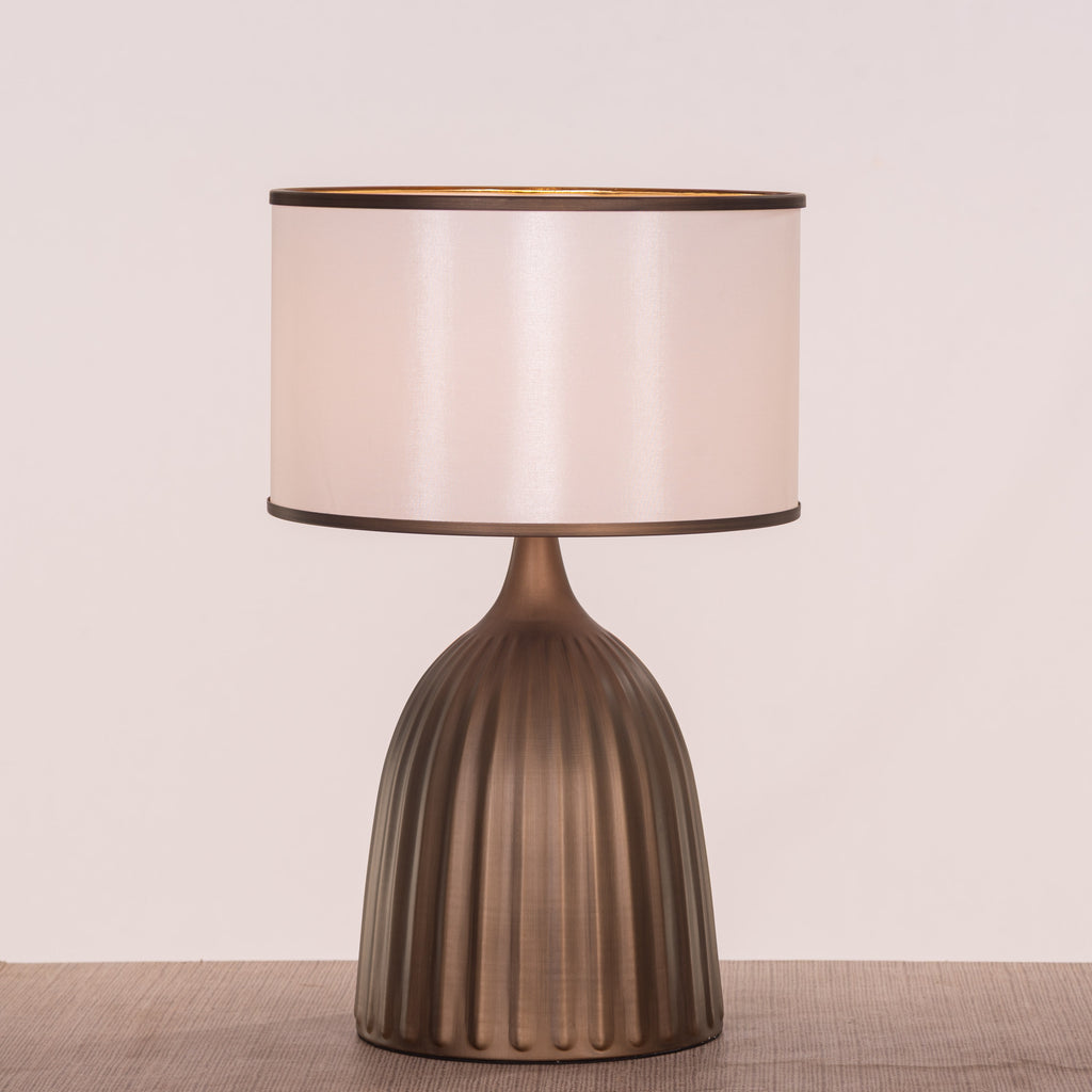 White Teak Loftlight Fabric Table Lamp Bronze Gold and White