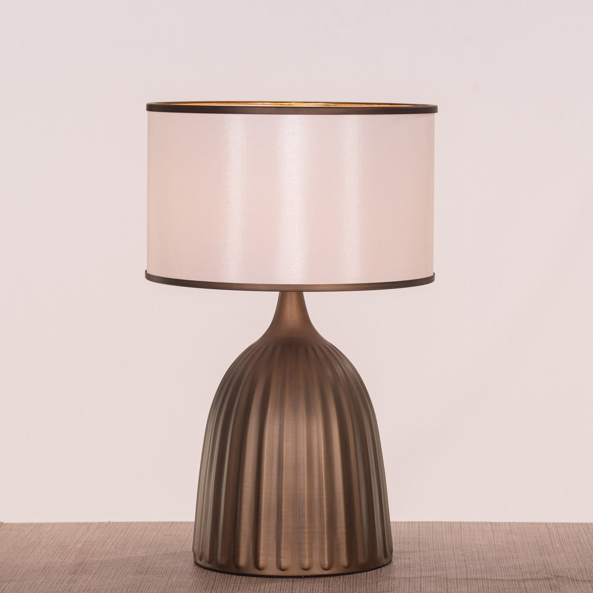 White Teak Loftlight Fabric Table Lamp Bronze Gold and White