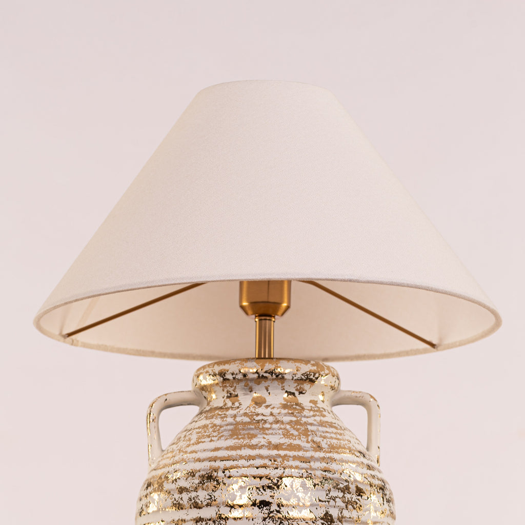 White Teak Velera Ceramic Table Lamp White and Gold
