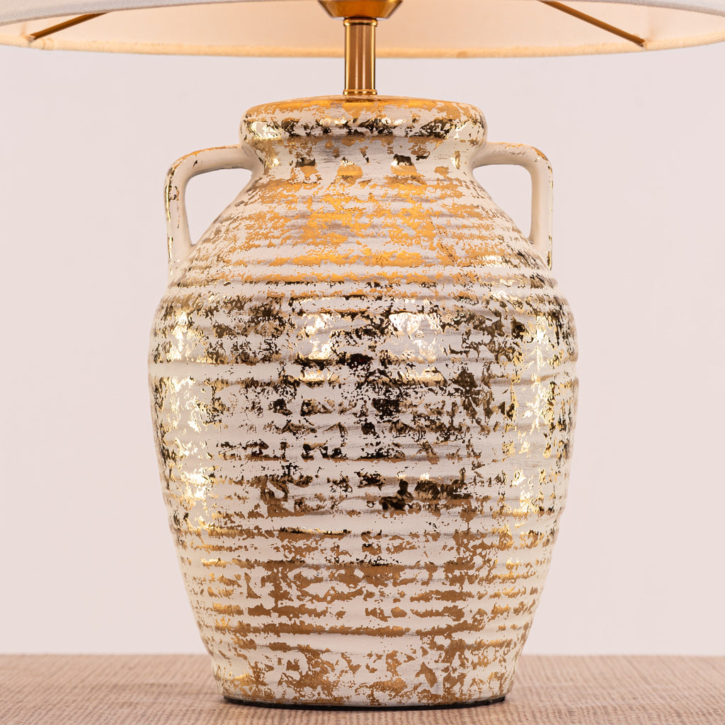 White Teak Velera Ceramic Table Lamp White and Gold
