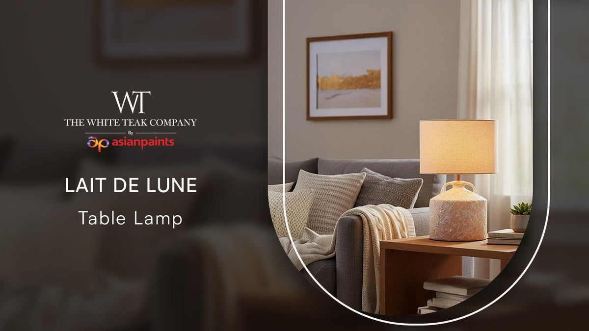 White Teak Lait De Lune Ceramic Table Lamp Beige and White