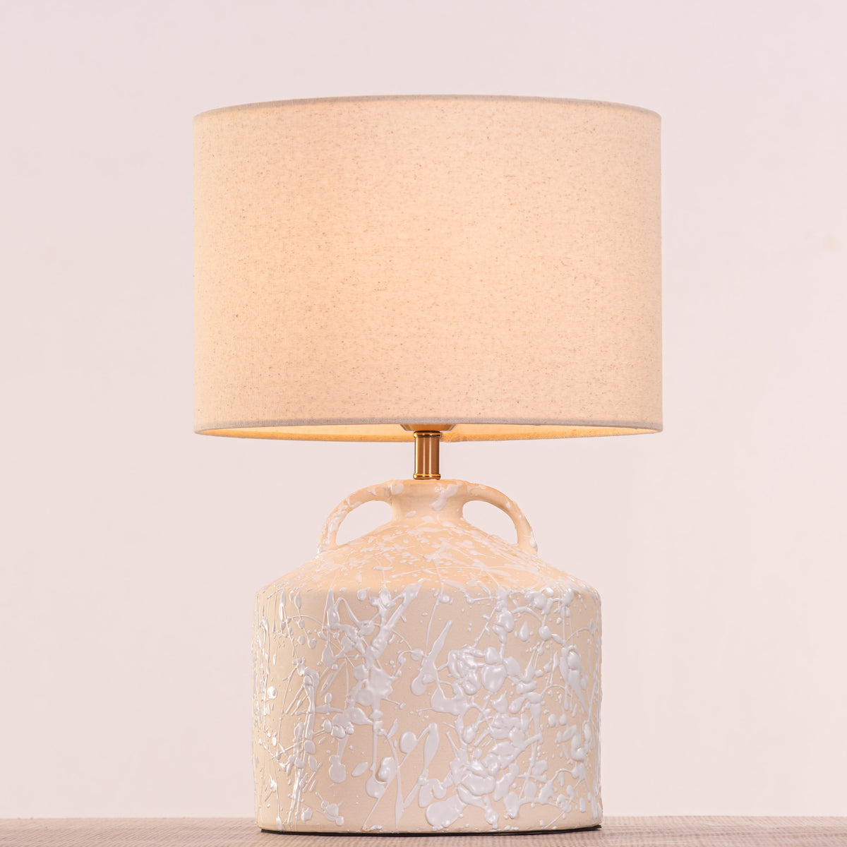 White Teak Lait De Lune Ceramic Table Lamp Beige and White